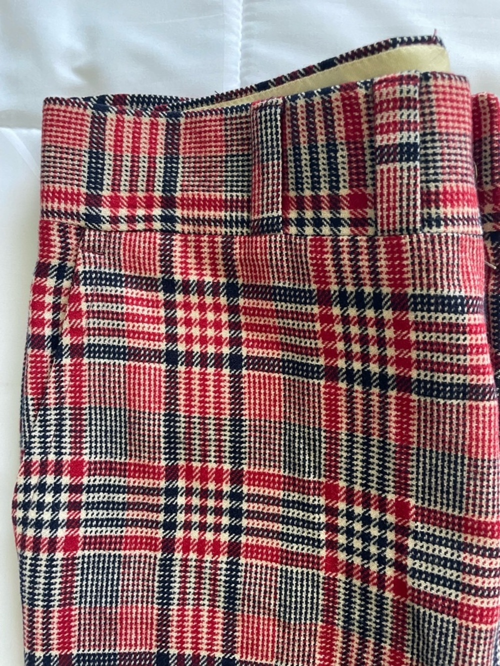 Vintage Red & Navy Plaid Boot Cut  wool Pants